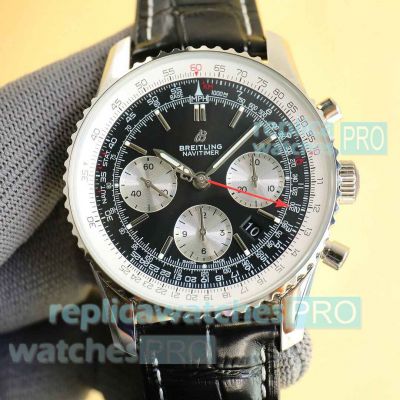 AAA Swiss Replica Breitling Navitimer Chronograph Watch new 43mm Black/Silver Dial